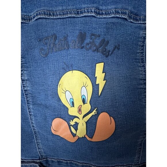 Girls Looney Tunes Tweety Bird Denim Jean Jacket XS 4 5 Blue - Picture 2 of 6